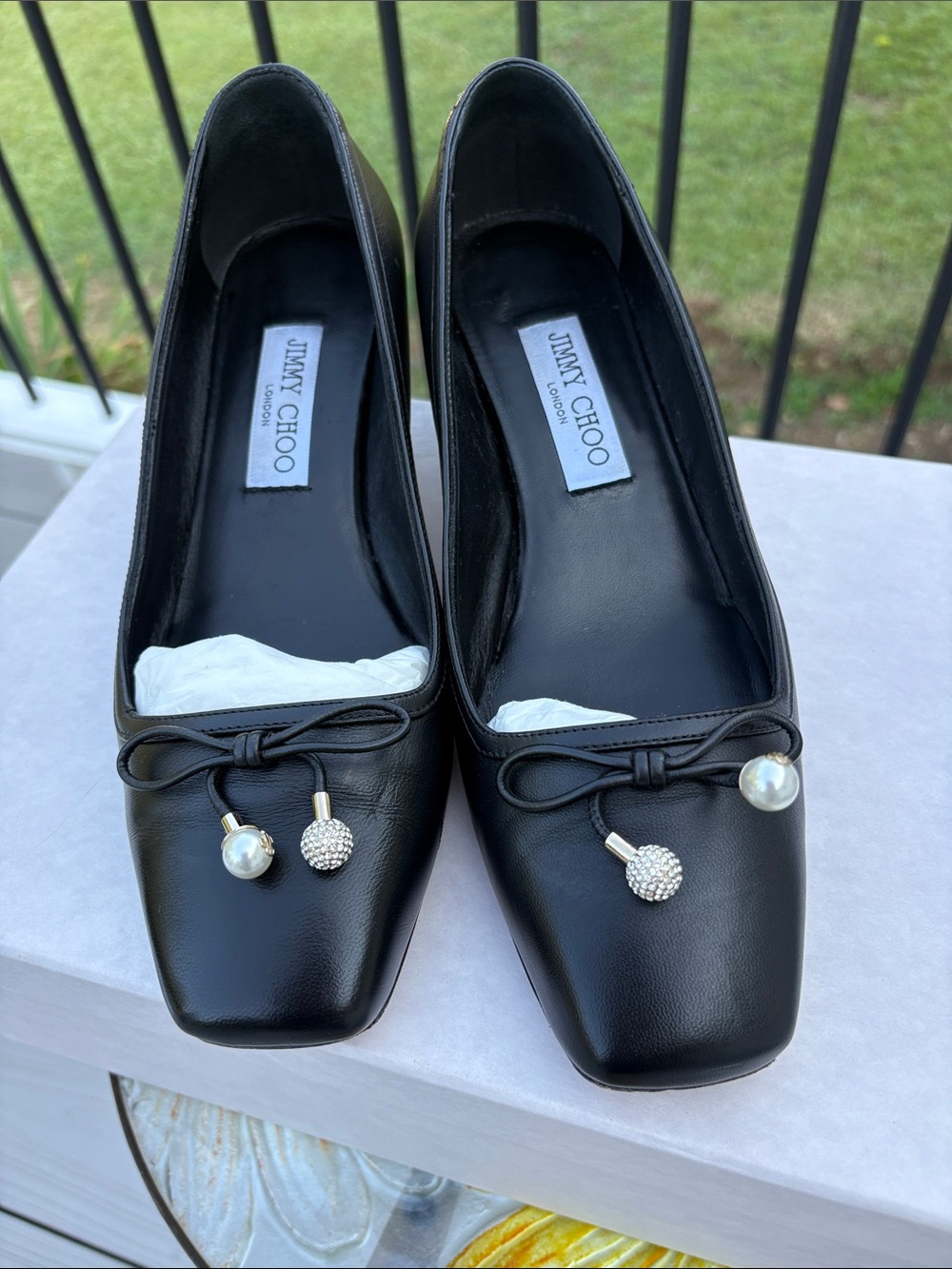 Jimmy Choo Black Heels with Pearl and Crystal Accents